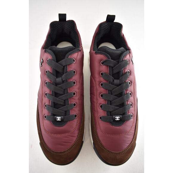 Chanel 21A Mens Burgundy Brown Black White CC Logo Low Top Trainer Sneaker 44 11 - Picture 5 of 9